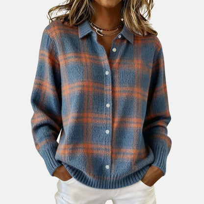 Edna | Warm Blue Check Cardigan