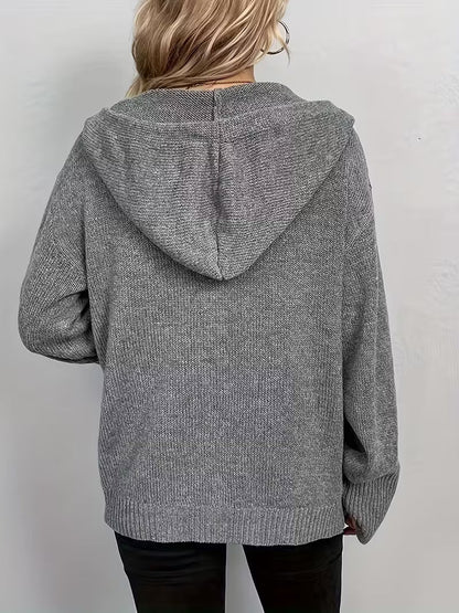 Karalina - Button Front Hooded Cable Knit Cardigan