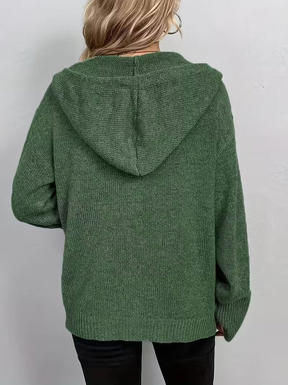 Karalina - Button Front Hooded Cable Knit Cardigan