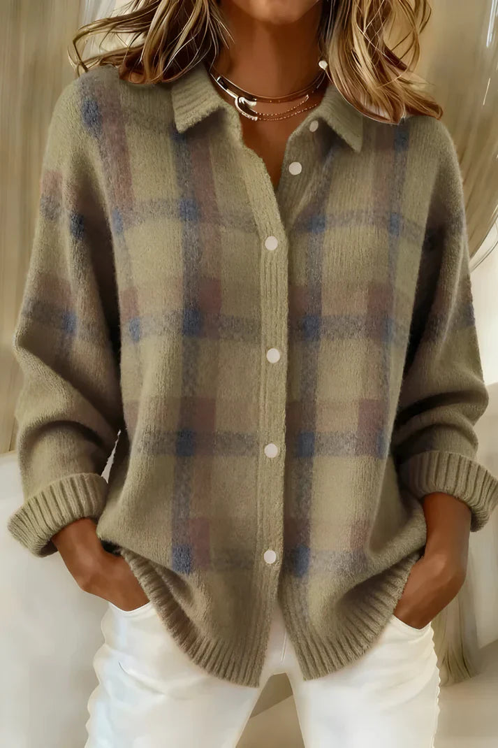 Edna | Warm Blue Check Cardigan