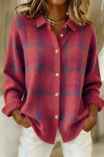 Edna | Warm Blue Check Cardigan